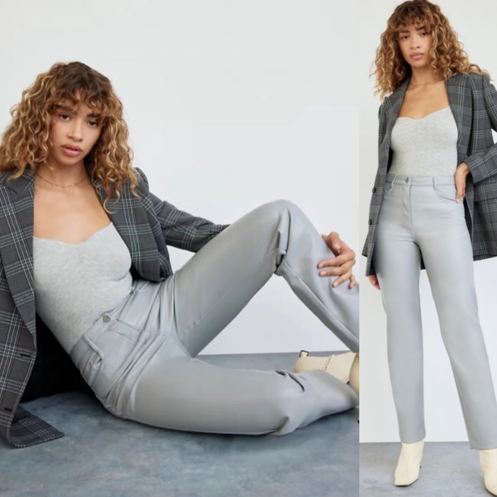 Aritzia Wilfred The Melina High Rise Vegan Leather Pants in Marble Grey